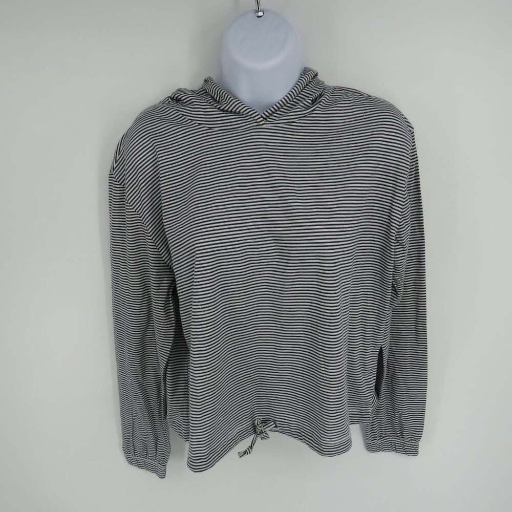 Alternative Apparel Women's Striped Hooded Shirt Small Black White Long Sleeve N